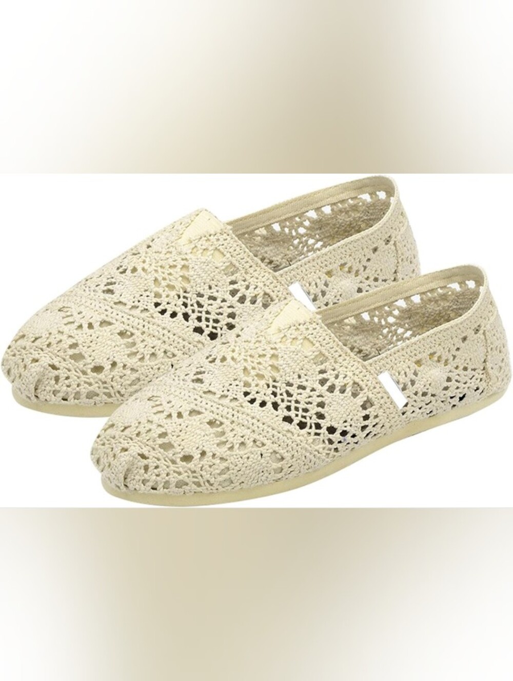 Crochet Espadrilles Size 9 Slip-On Flats in Cream